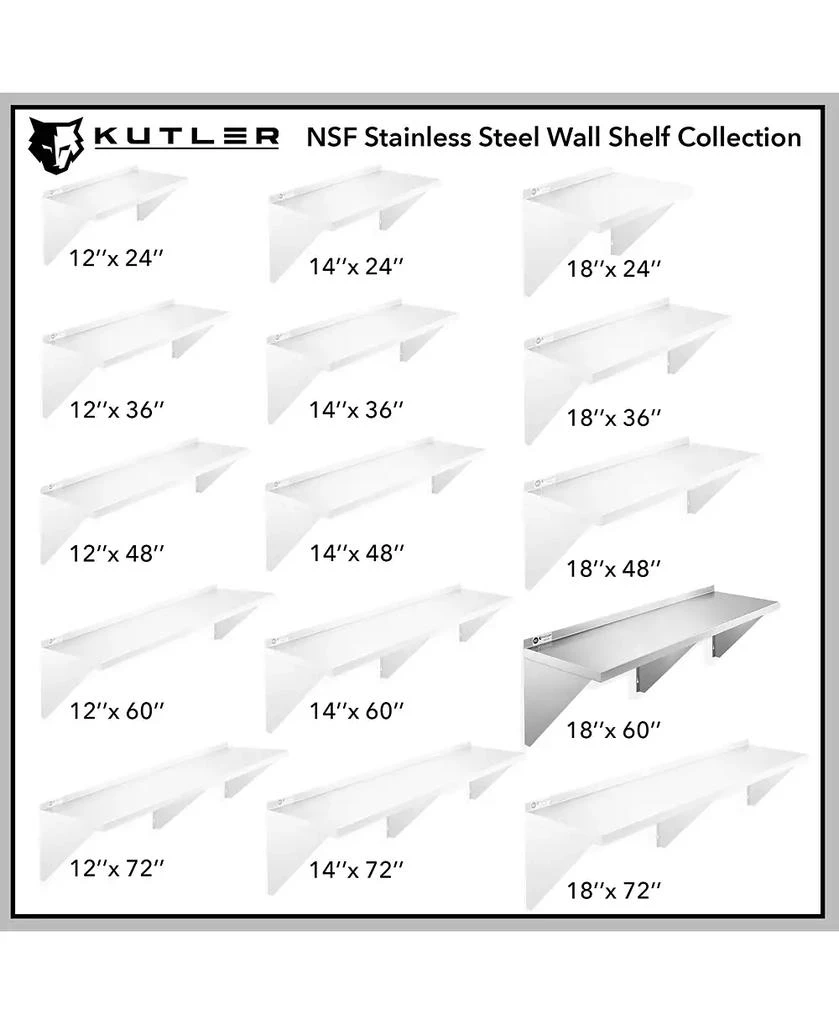 KUTLER 18" x 60" Stainless Steel Shelf, NSF Commercial Wall Mount Shelving w/ Backsplash, Floating Metal Mounted Shelves for Restaurant, Kitchen, Home 7