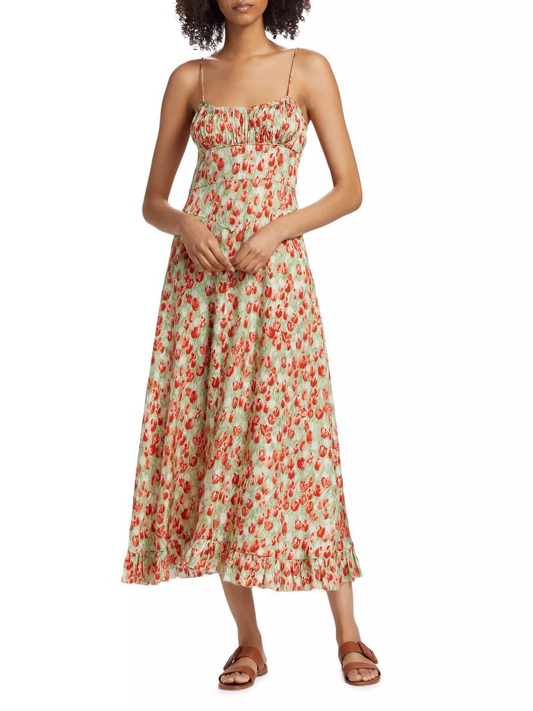 DÔEN Rosaria Floral Silk-Blend Midi-Dress