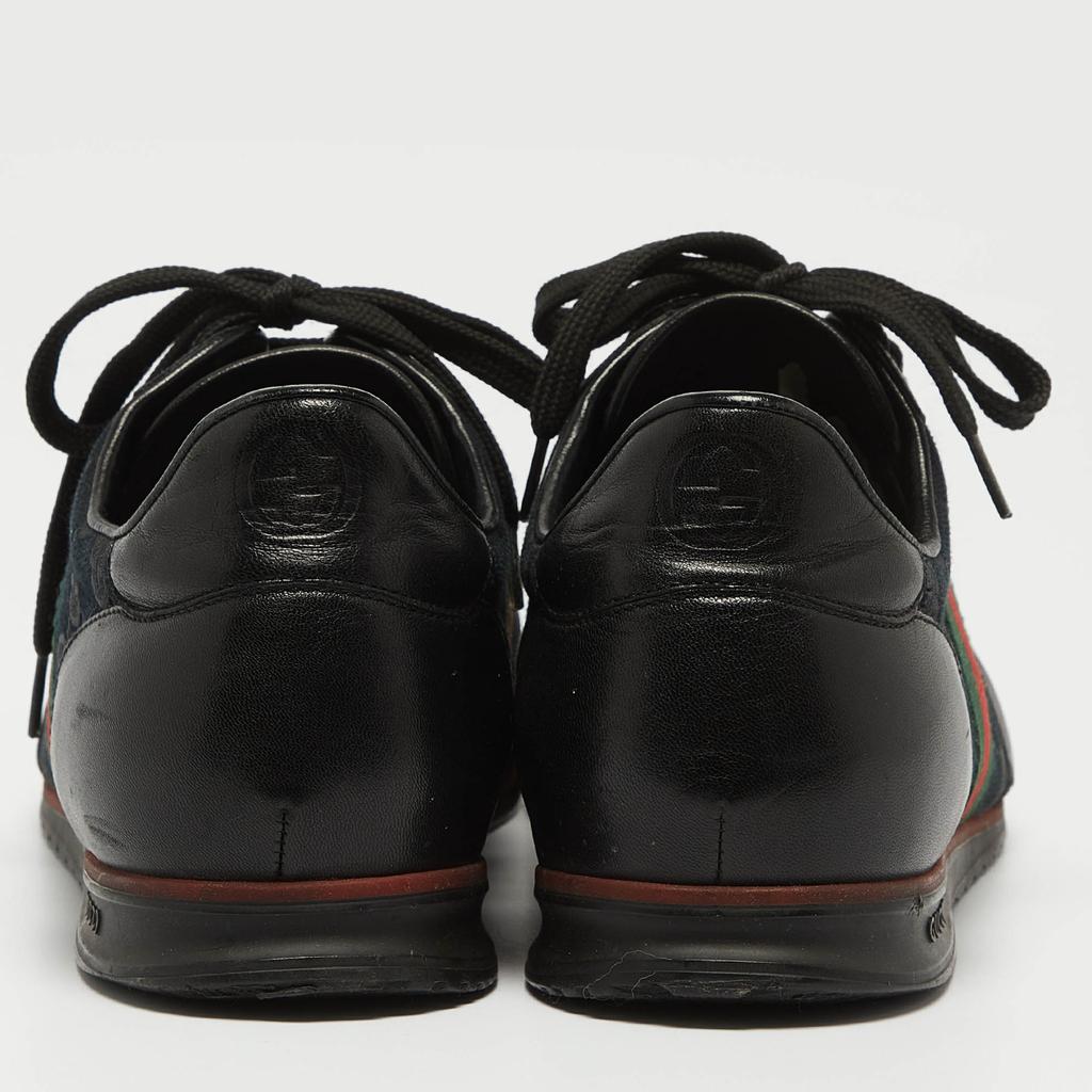 Gucci Gucci Black Leather and GG Canvas Web Low Top Sneakers