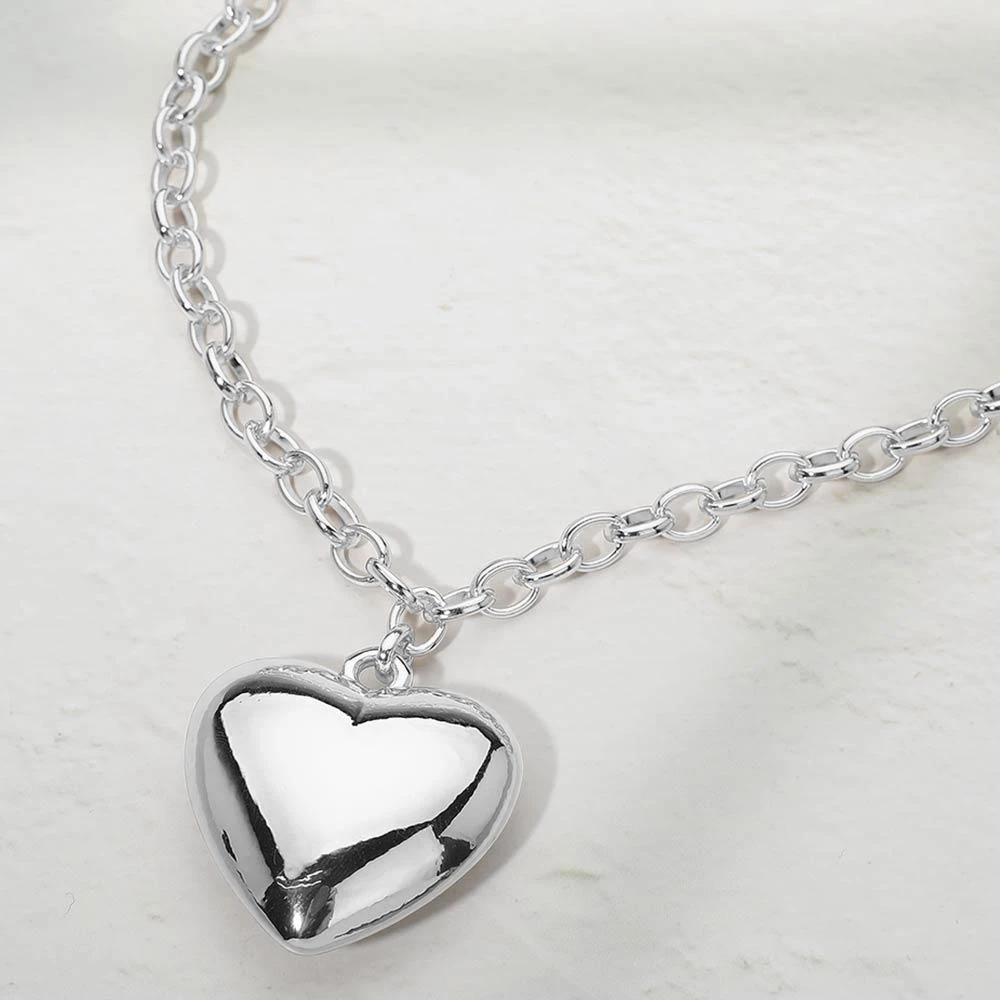 FASHNZFAB Puffy Metal Heart Pendant Long Necklace