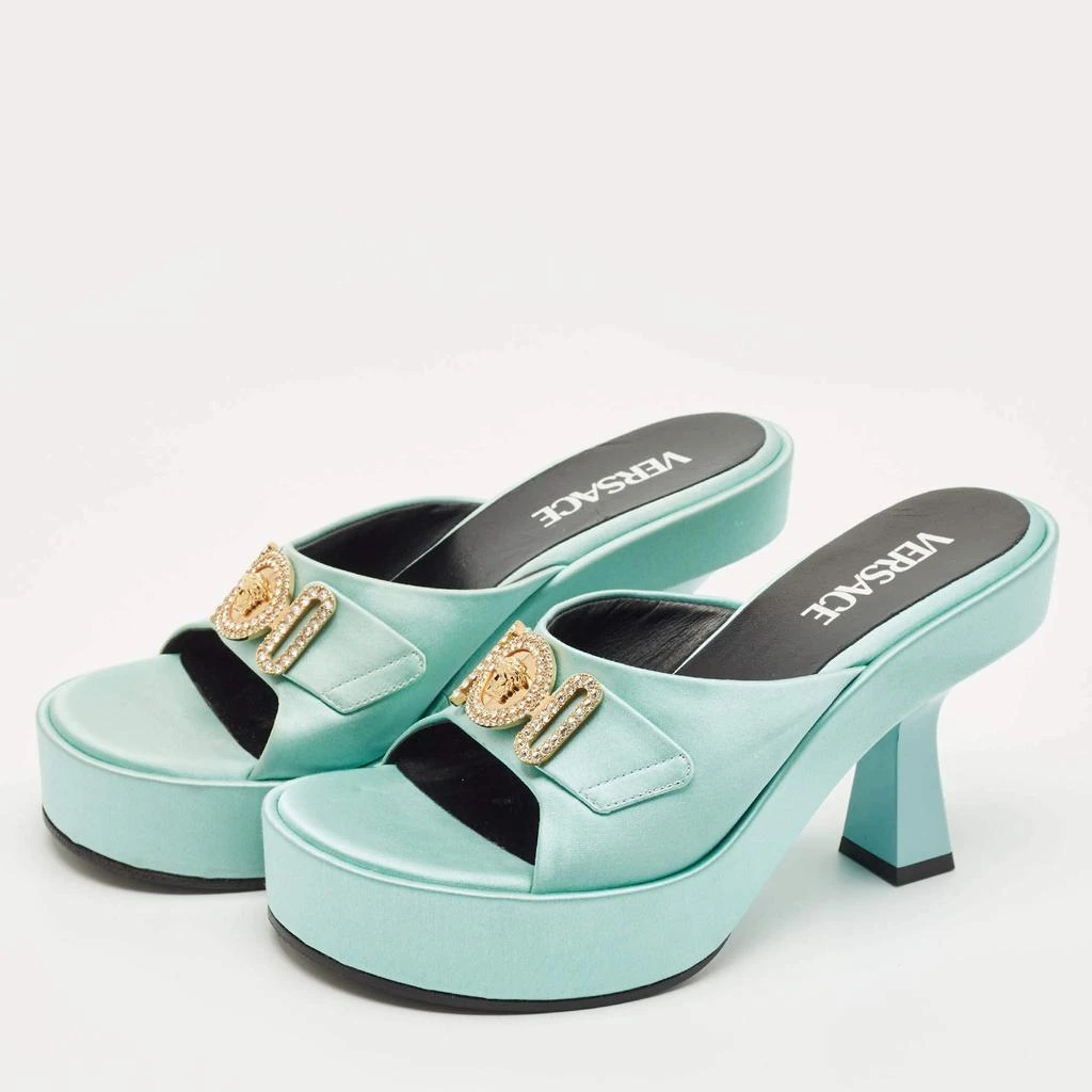 Versace Versace Mint Green Satin Medusa Biggie Platform Mules Size 38 2
