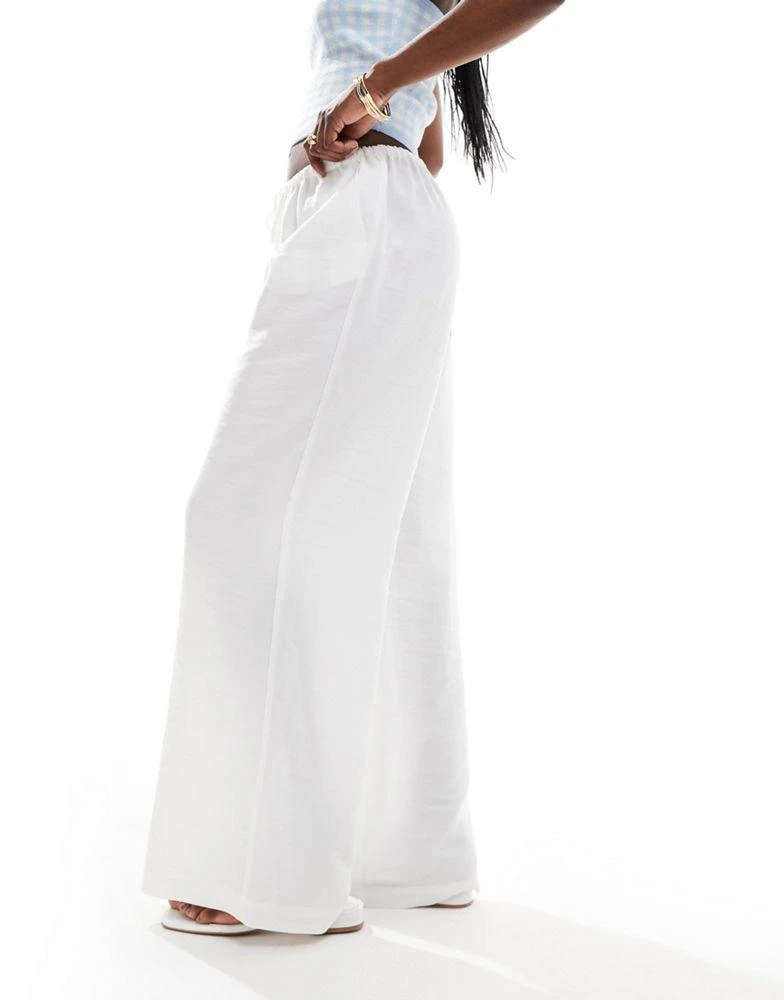 ASOS ASOS DESIGN drawstring waist twill wide leg trouser in ivory 4