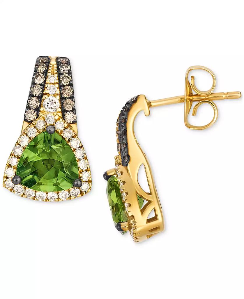 Le Vian Green Apple Peridot (1-1/2 ct. t.w.) & Diamond (1/5 ct. t.w.) Trillion Halo Stud Earrings in 14k Gold