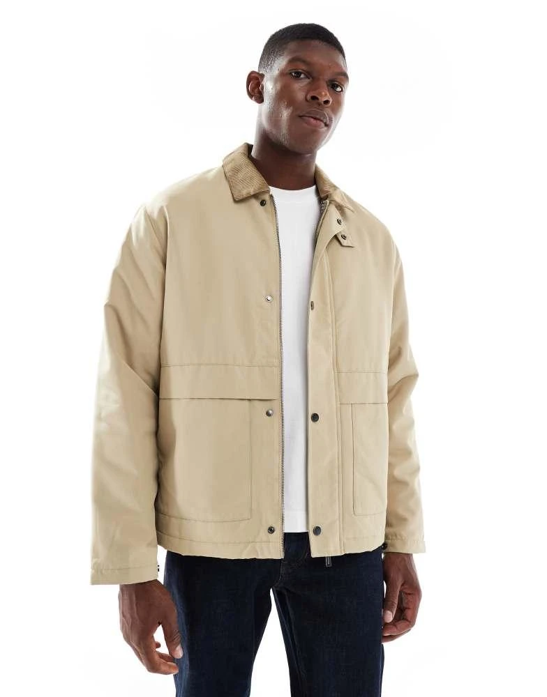 Only & Sons ONLY & SONS cord collar padded coach jacket in beige