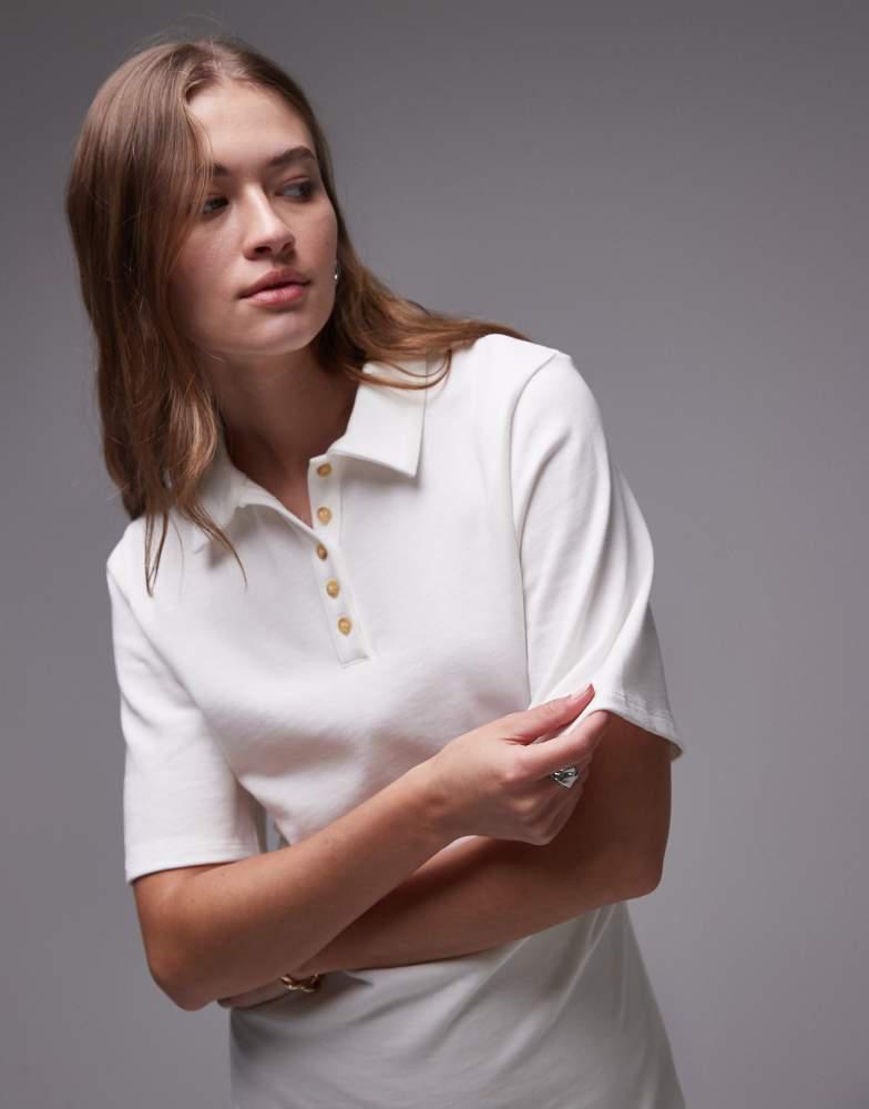 Topshop Topshop cinch waist mini polo dress in ivory