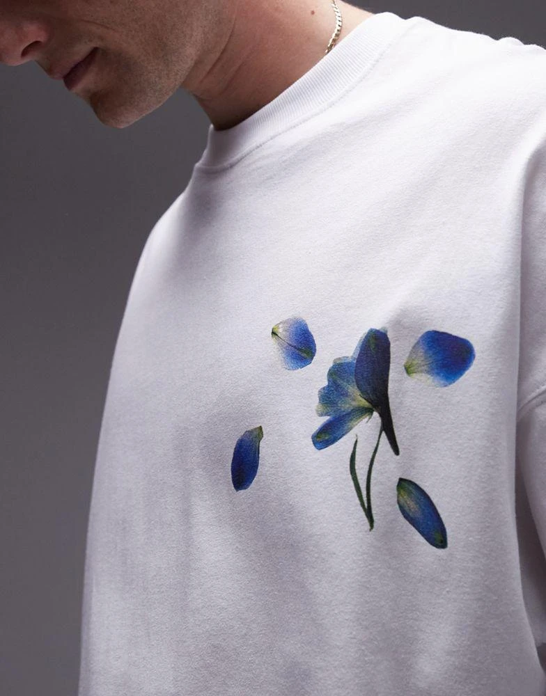 Topman Topman extreme oversized fit t-shirt with pressed flower front and back print in white 4