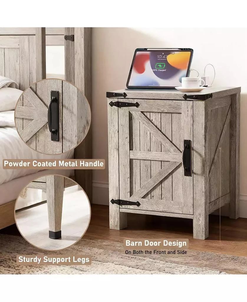 YIGII Farmhouse Barn Door Bedside locker with Charging Station - Rustic ...
