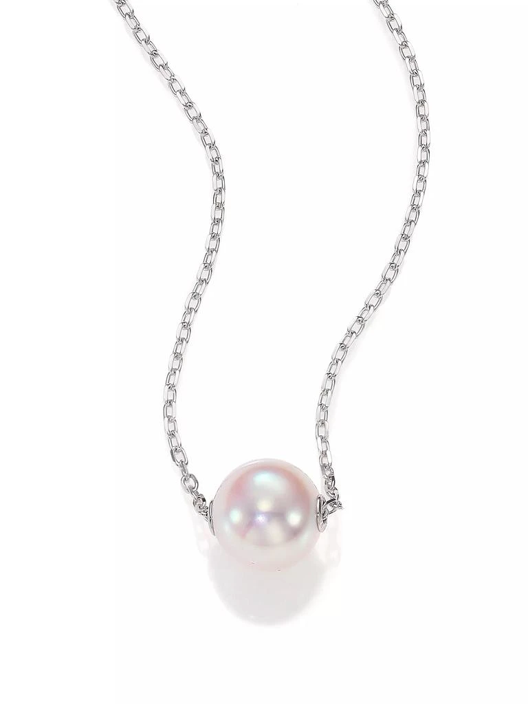 Mikimoto 8MM White Cultured Akoya Pearl &amp; 18K White Gold Pendant Necklace 1