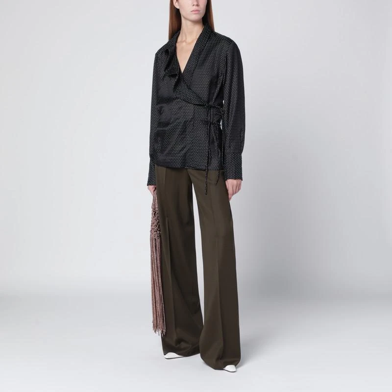Dries Van Noten Black wrap shirt with jacquard texture 2