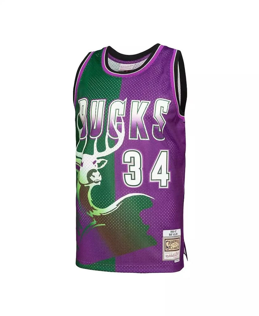 Mitchell & Ness Men's Ray Allen Green, Purple Milwaukee Bucks Hardwood Classics 1996-97 Split Swingman Jersey 4