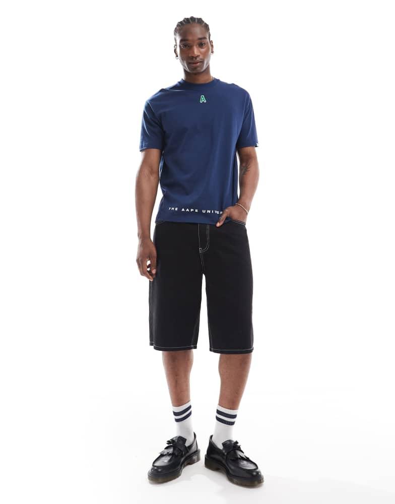 AAPE Aape by A Bathing Ape embossed logo t-shirt in navy