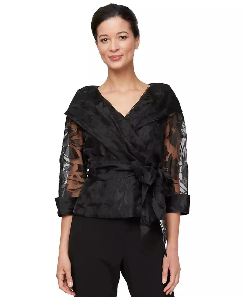 Alex Evenings Women's Portrait-Neck Burnout-Organza Blouse 1