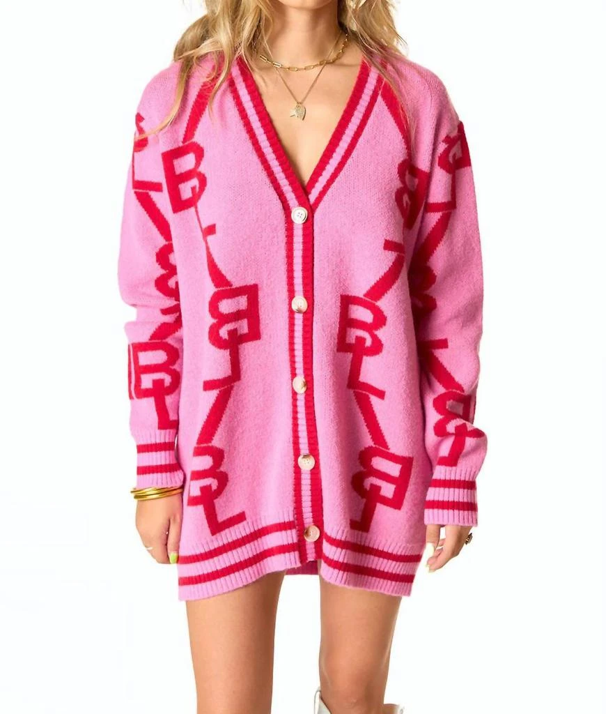 BUDDYLOVE Varsity Cardigan In Pink And Red 1