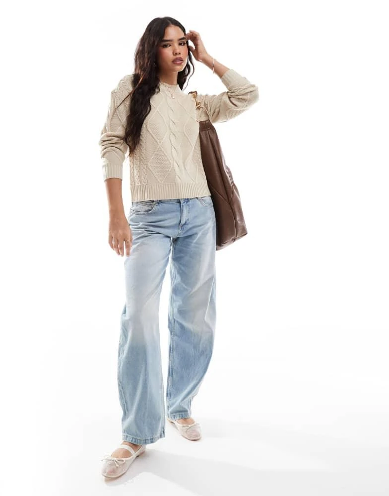 Vila Vila round neck cable knit jumper in cream 2