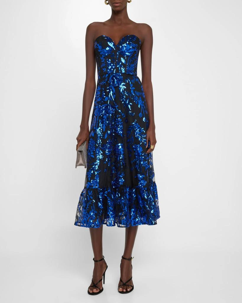 Dress the Population Black Label Carina Floral Sequin Sweetheart Midi Dress 2