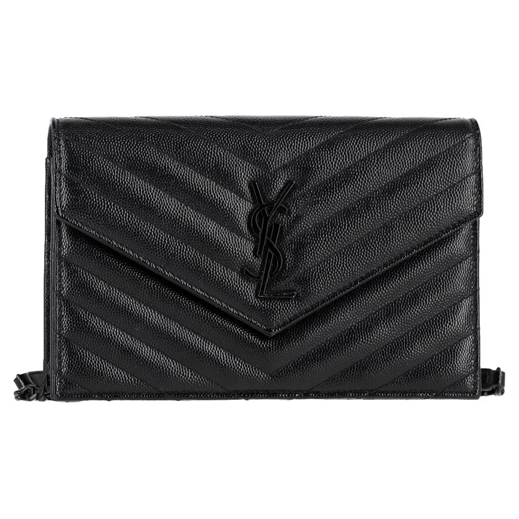 Saint Laurent Small Cassandre Envelope Chain Wallet in Black Grain Calf Leather 1