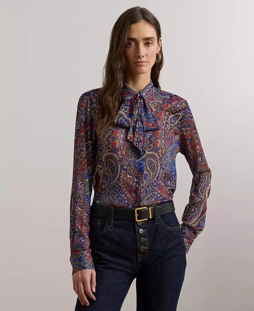 Ralph Lauren Women's Classic-Fit Print Chiffon Tie-Neck Shirt 1