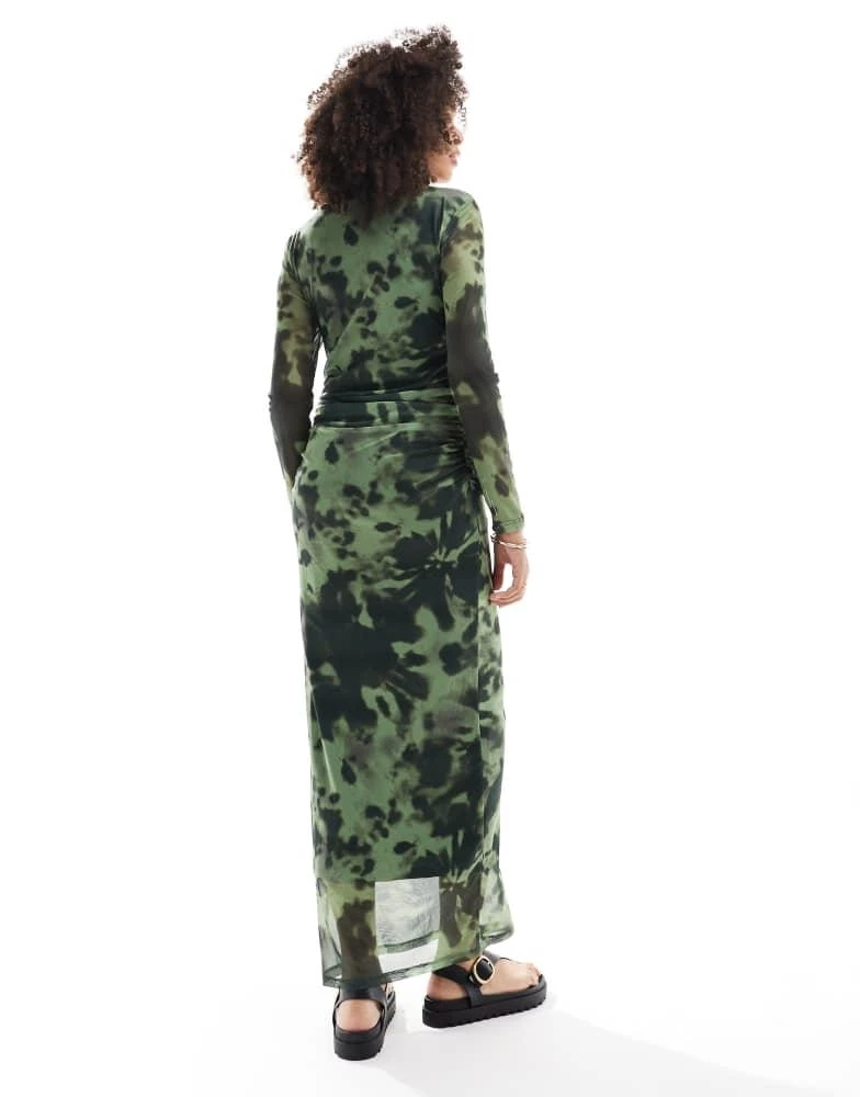 VERO MODA Vero Moda long sleeved mesh maxi dress in green blurred floral 2