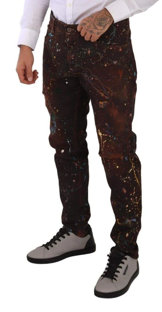 Dolce & Gabbana Dolce & Gabbana Brown Splash Color Cotton Regular Denim Jeans 4