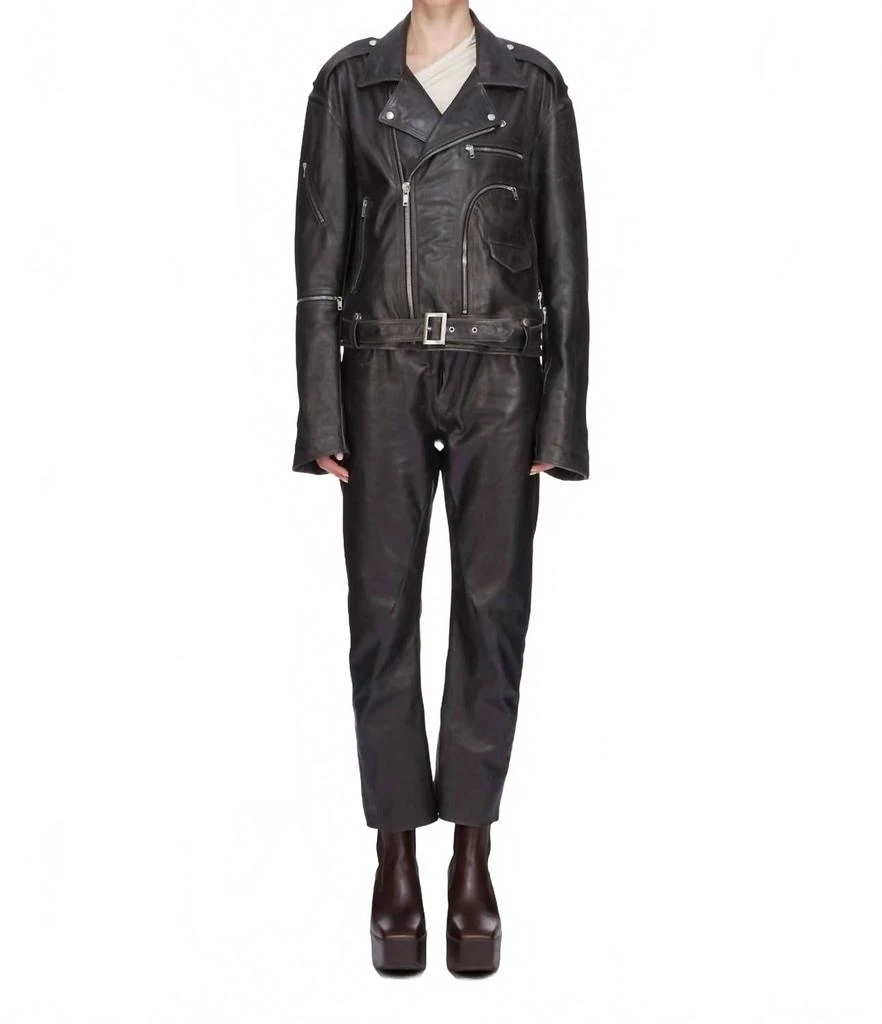 Rick Owens Pantaloni In Pelle Detroit Cut In Black 4