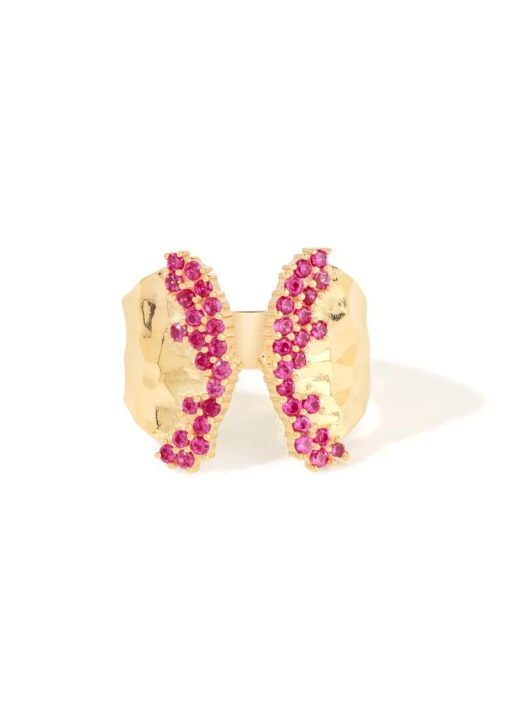 Tiramisu Elegant 14K Gold Plated Over 925 Sterling Silver Created Ruby Accents Open Ring