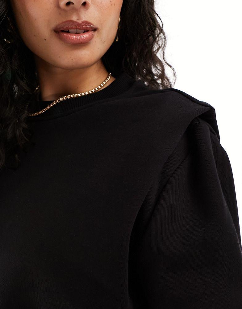 & Other Stories & Other Stories sweatshirt with bold shoulder and pleated cuffs  in black