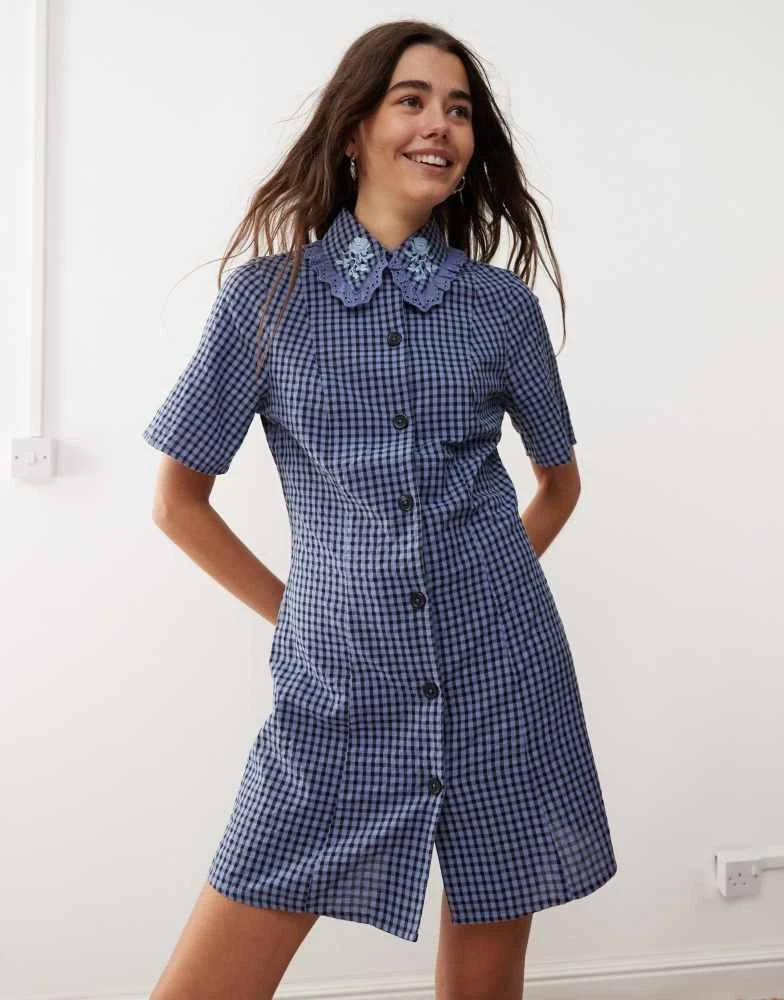 blue dress for baby girl Beautiful Blue Plaid Cut Out Mini Dress