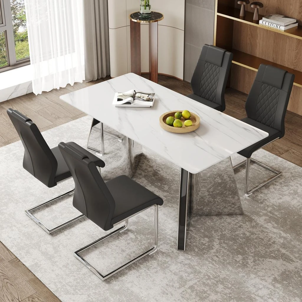 Streamdale Furniture Streamdale Snow Mountain Table 
4 Black PU Chairs 5