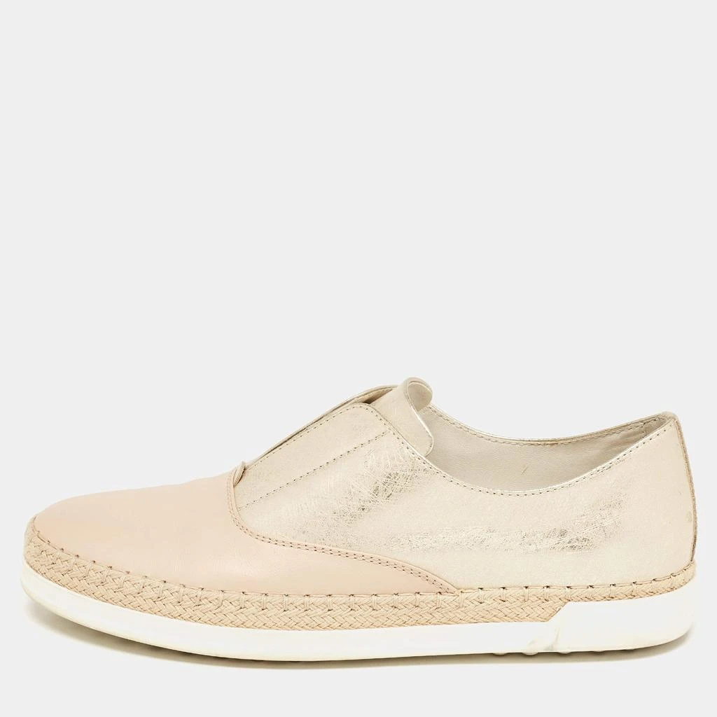 Tod's Tod's Beige/Gold Leather Espadrille Flat Size 36 1