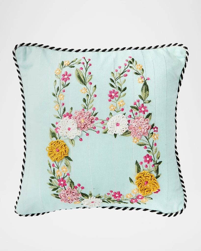 MacKenzie-Childs Floral Bunny Embroidered Throw Pillow, 12" Square 1