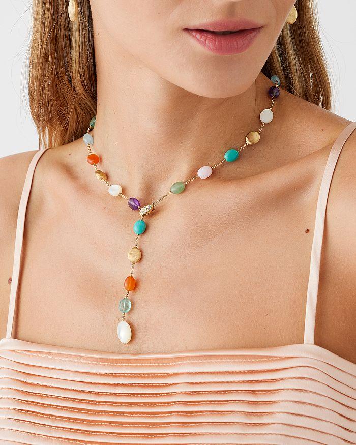 Marco Bicego 18K Yellow Gold Siviglia Multi Stone & Diamond Textured Bead Lariat Necklace, 18" - Exclusive, Italy Campaign