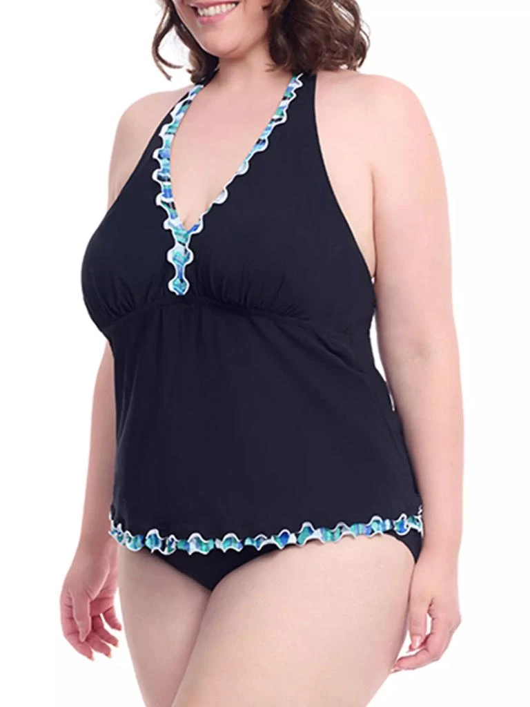Gottex Swimwear Plus Bachata Ruffled Trim Halterneck Tankini 2