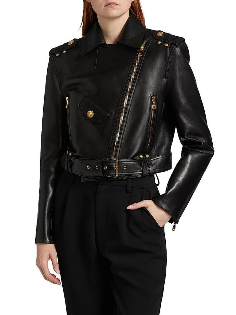 Balmain Crop Leather Biker Jacket 4