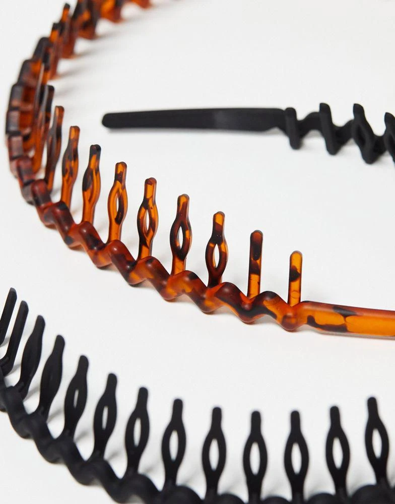 ASOS ASOS DESIGN pack of 2 90's headbands in black and tort 4