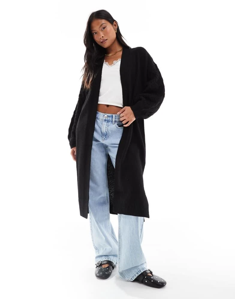 Threadbare Threadbare Petite cable knit longline cardigan in black 1