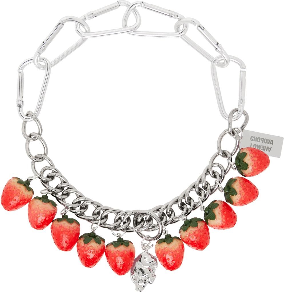 CHOPOVA LOWENA Silver Strawberry Piggy Necklace