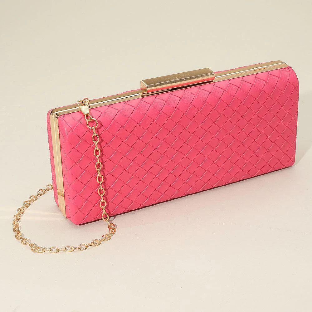 FASHNZFAB Faux Leather Basket Weave Clutch Evening Bag / Crossbody Bag