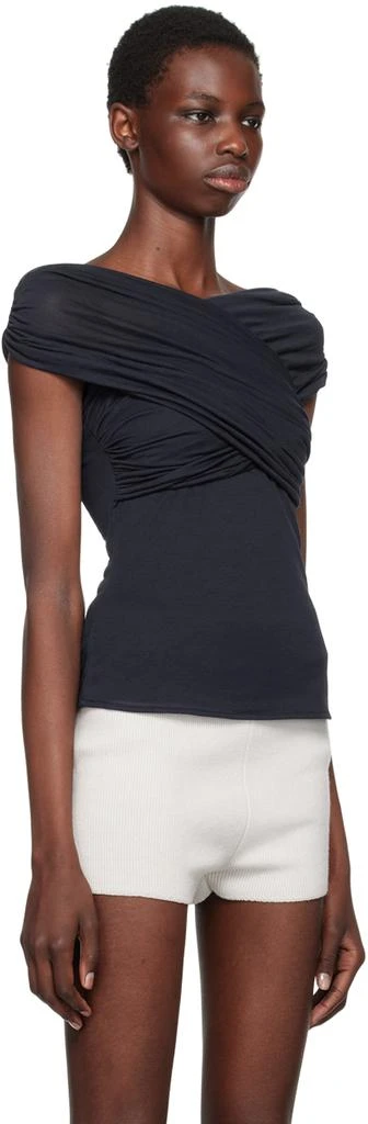 AMI Navy Draped Blouse 2
