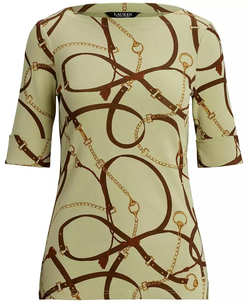 Ralph Lauren Women's Belting-Print Cotton-Blend Boatneck Tee 5