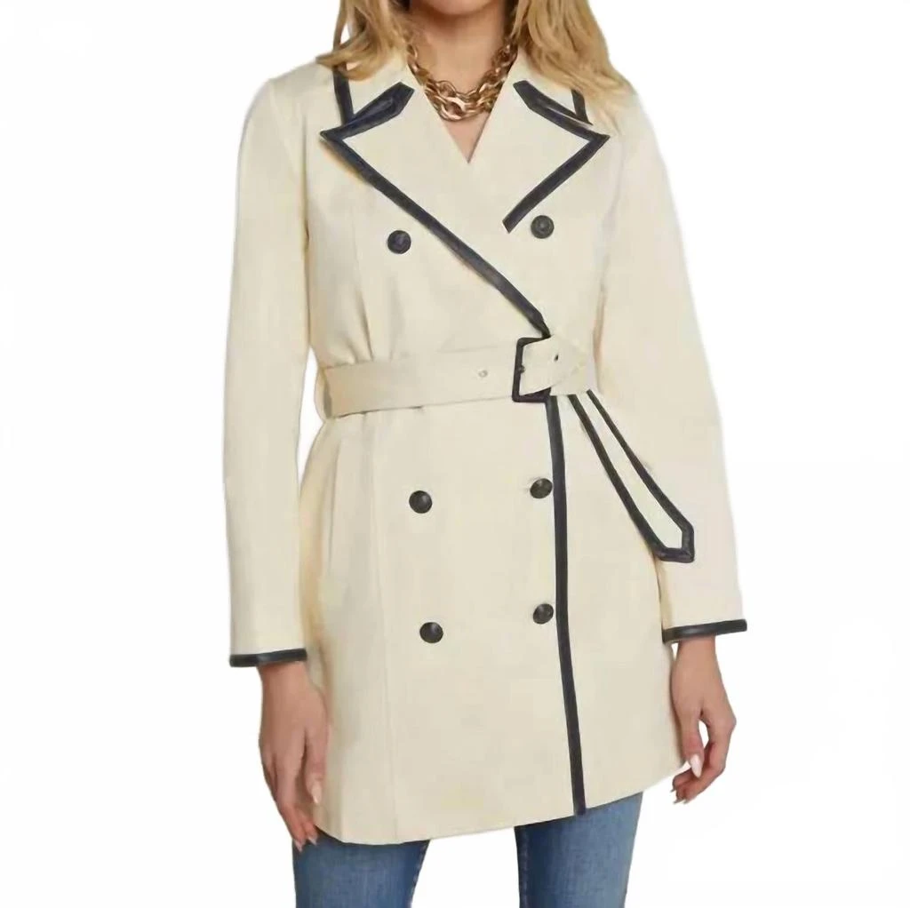 L
Agence Toru Leather Trim Trench Coat In Light Pearl/ Midnight