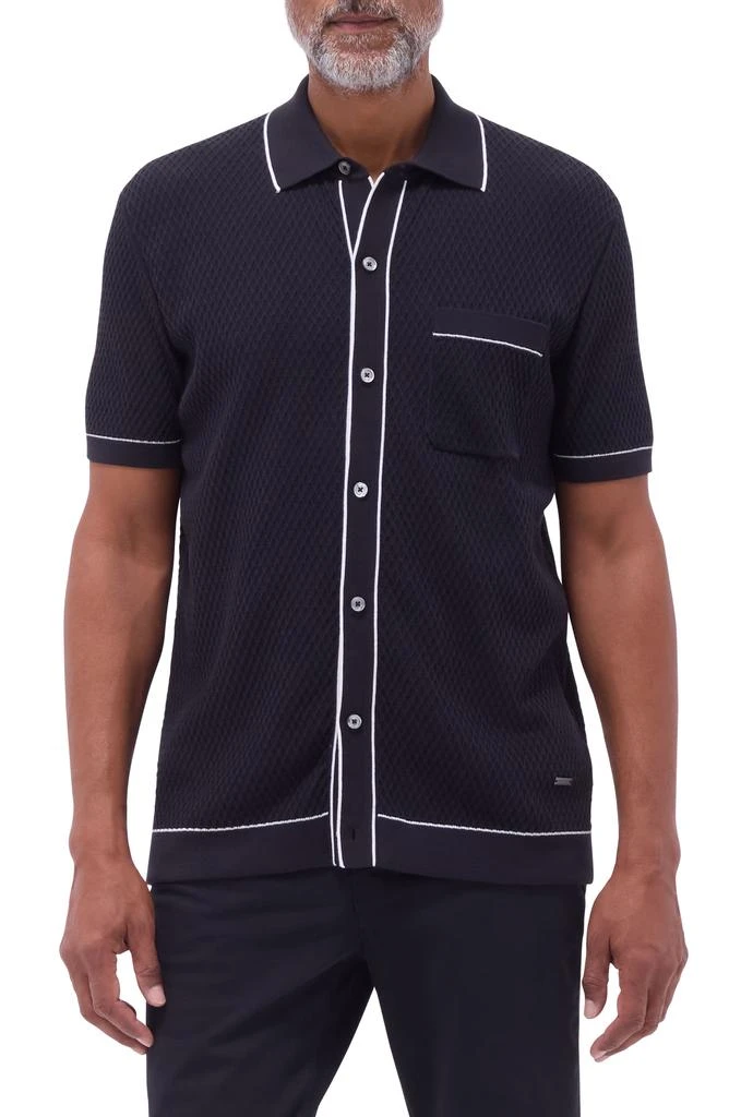 BUGATCHI Tipped Short Sleeve Button-Up Sweater