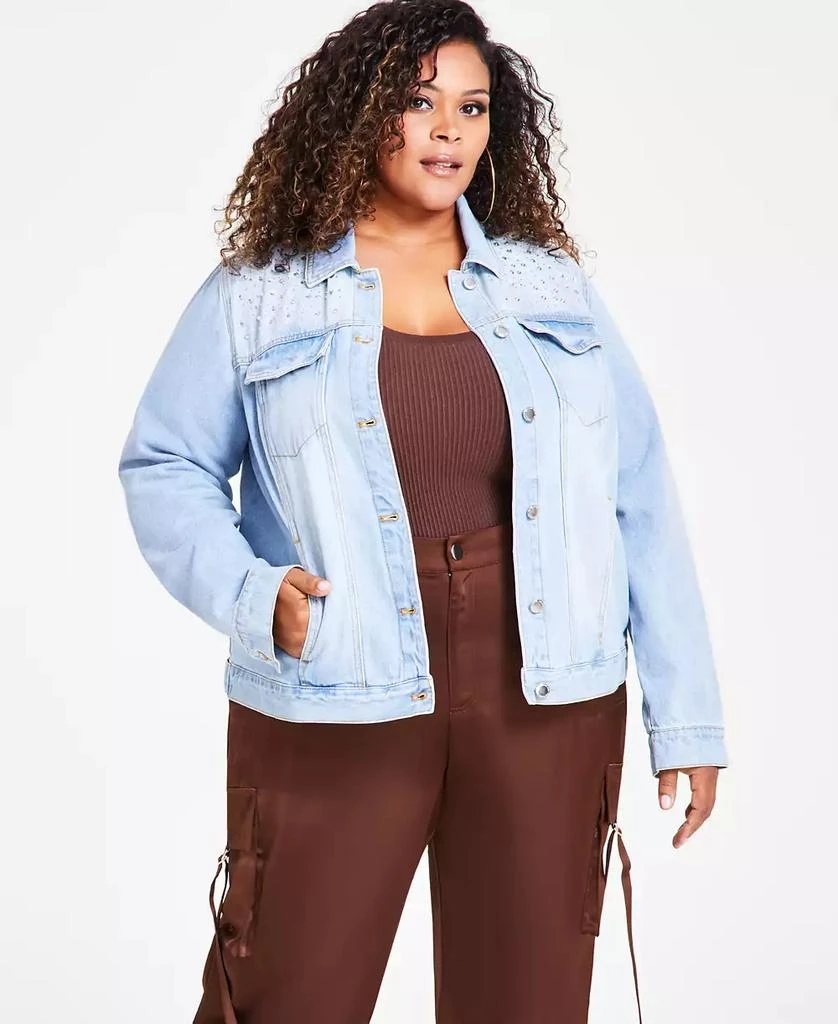 Nina Parker Trendy Plus Size Cotton Embellished Denim Jacket 1