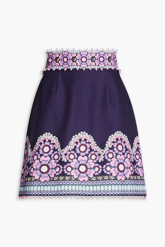 Zimmermann Embellished printed cotton and silk-blend twill mini skirt 1