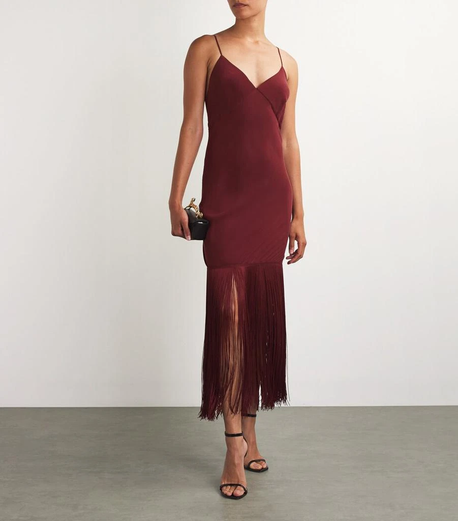 OLIVIA VON HALLE Silk Zoya Fringed Maxi Dress 6