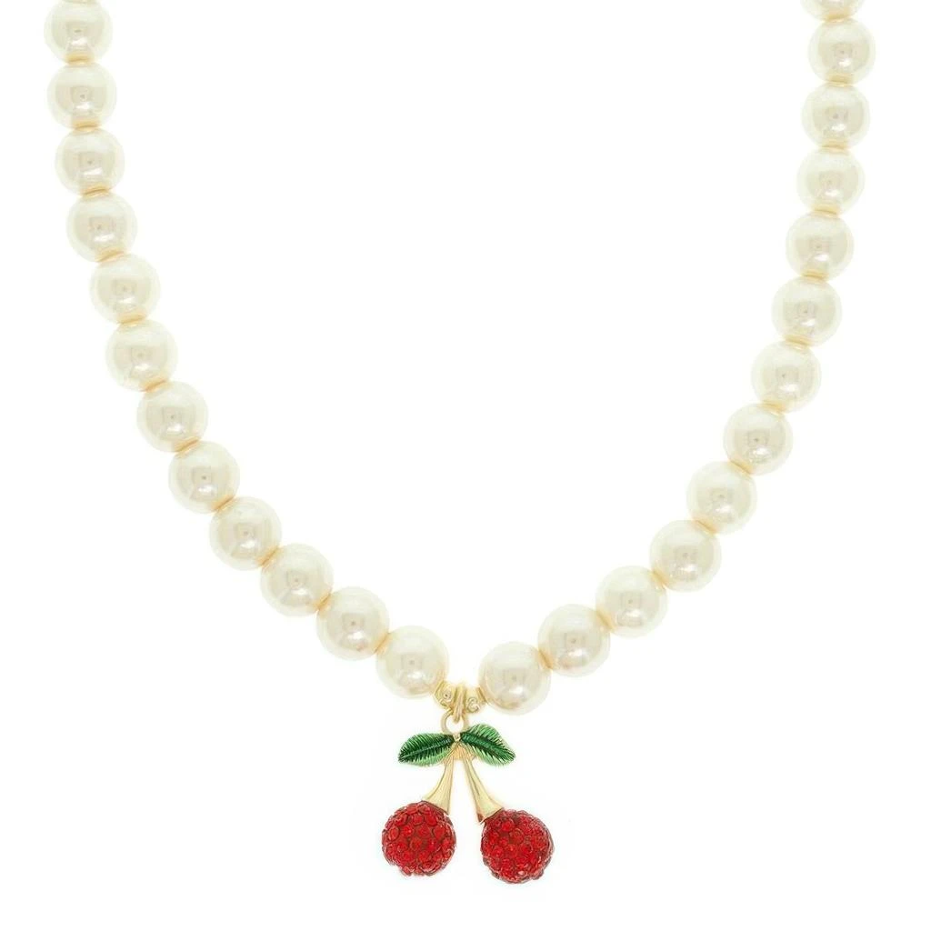 TRUEDAMES Red Cherry Pendant Pearl Necklace