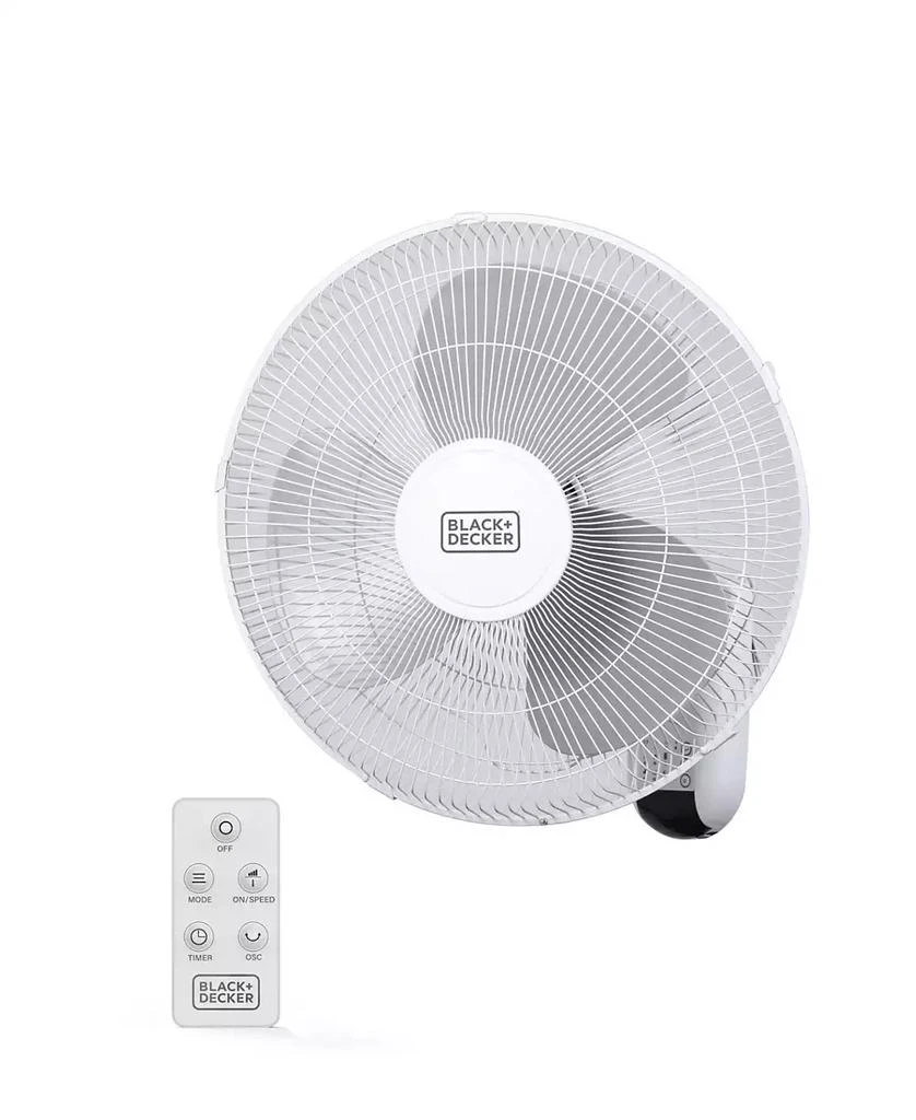 Black & Decker BLACK+DECKER 16" Wall Fan with Remote Control, Oscillating Fan with 3 Speed Settings and Shut Off Fan Timer, Wall Mount Fan with Adjustable Tilt Angle, White 1