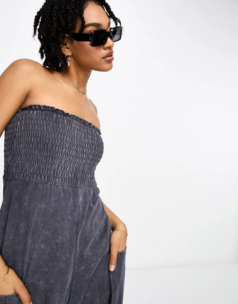 ASOS ASOS DESIGN Tall jersey shirred bandeau jumpsuit in washed black 3