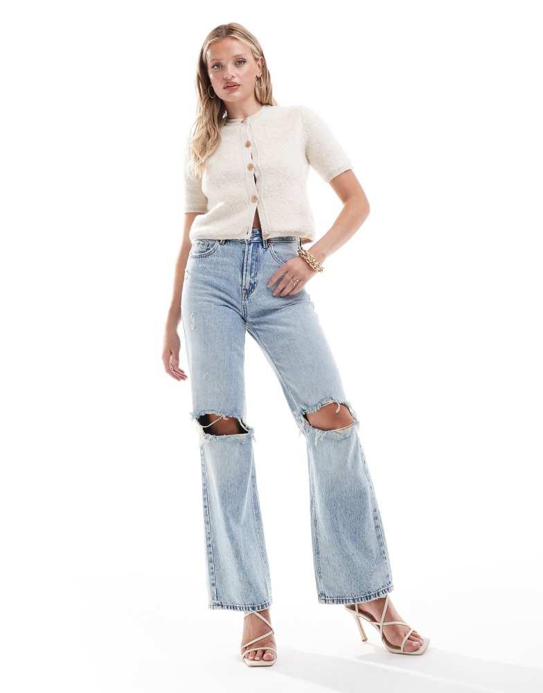 New Look New Look boucle short sleeve button down cardigan in cream