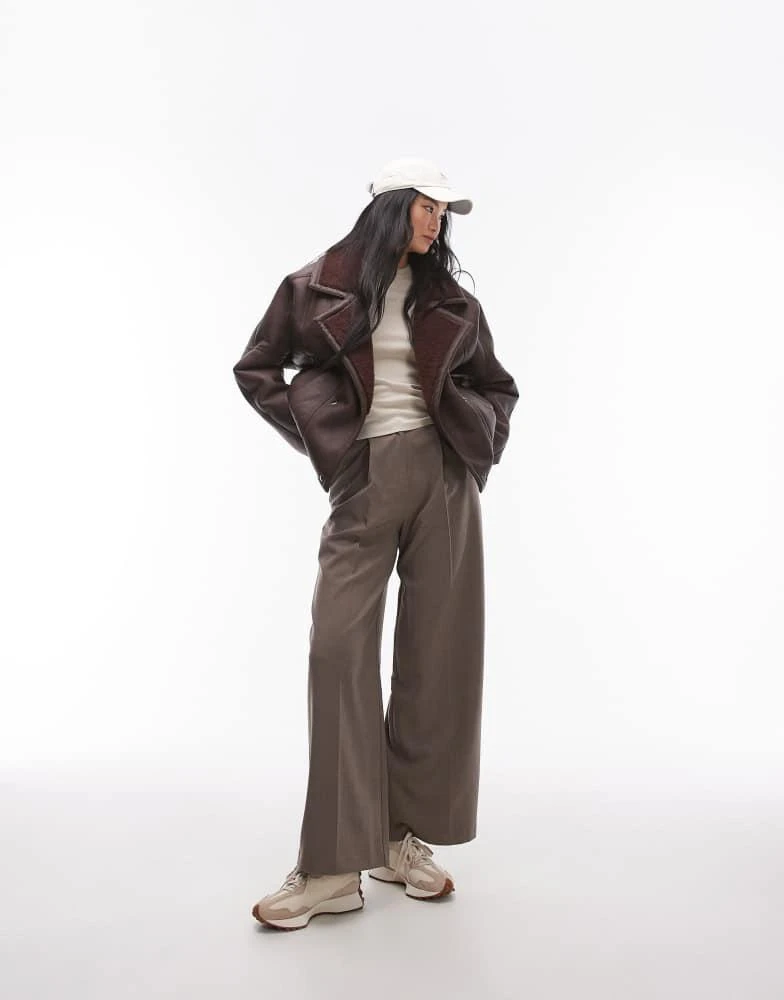 Topshop Topshop shearling jacket in burgundy 4