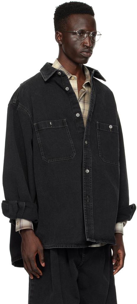 Hed Mayner Black Patch Pocket Denim Shirt